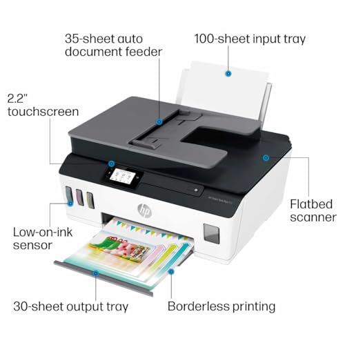 HP Smart -Tank Plus 651 Wireless All-in-One Ink -Tank Printer, up to 2 Years of Ink in Bottles, Auto Document Feeder, Mobile Print, Scan, Copy, Works with Alexa (7XV38A)