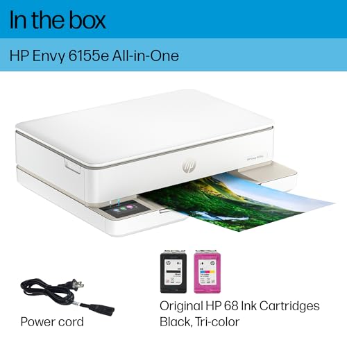 HP Envy 6155e Wireless All-in-One Color Inkjet Printer, Print, scan, Copy, Duplex Printing Best-for-Home, 3 months of Instant Ink included (714L5A)