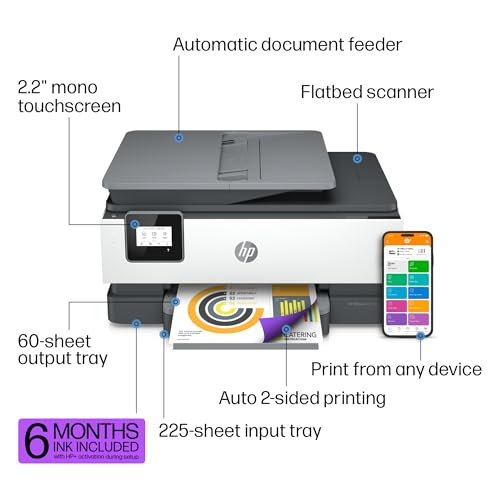 HP OfficeJet 8015e Wireless Color All-in-One Printer, 6 months of Instant Ink included